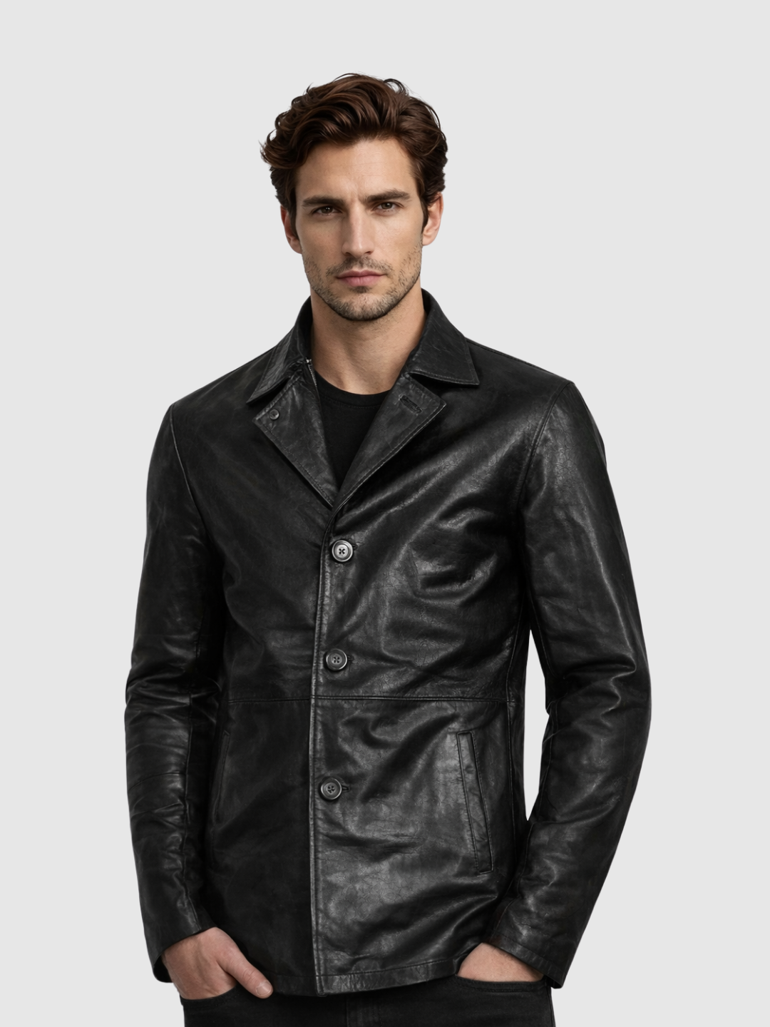 Men's Black Leather Blazer S