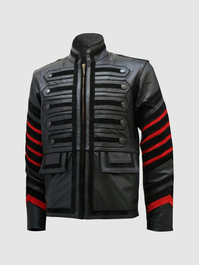 Men's Black Military Leather Jacket