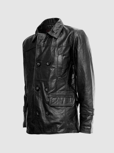 Black Leather Reefer Coat