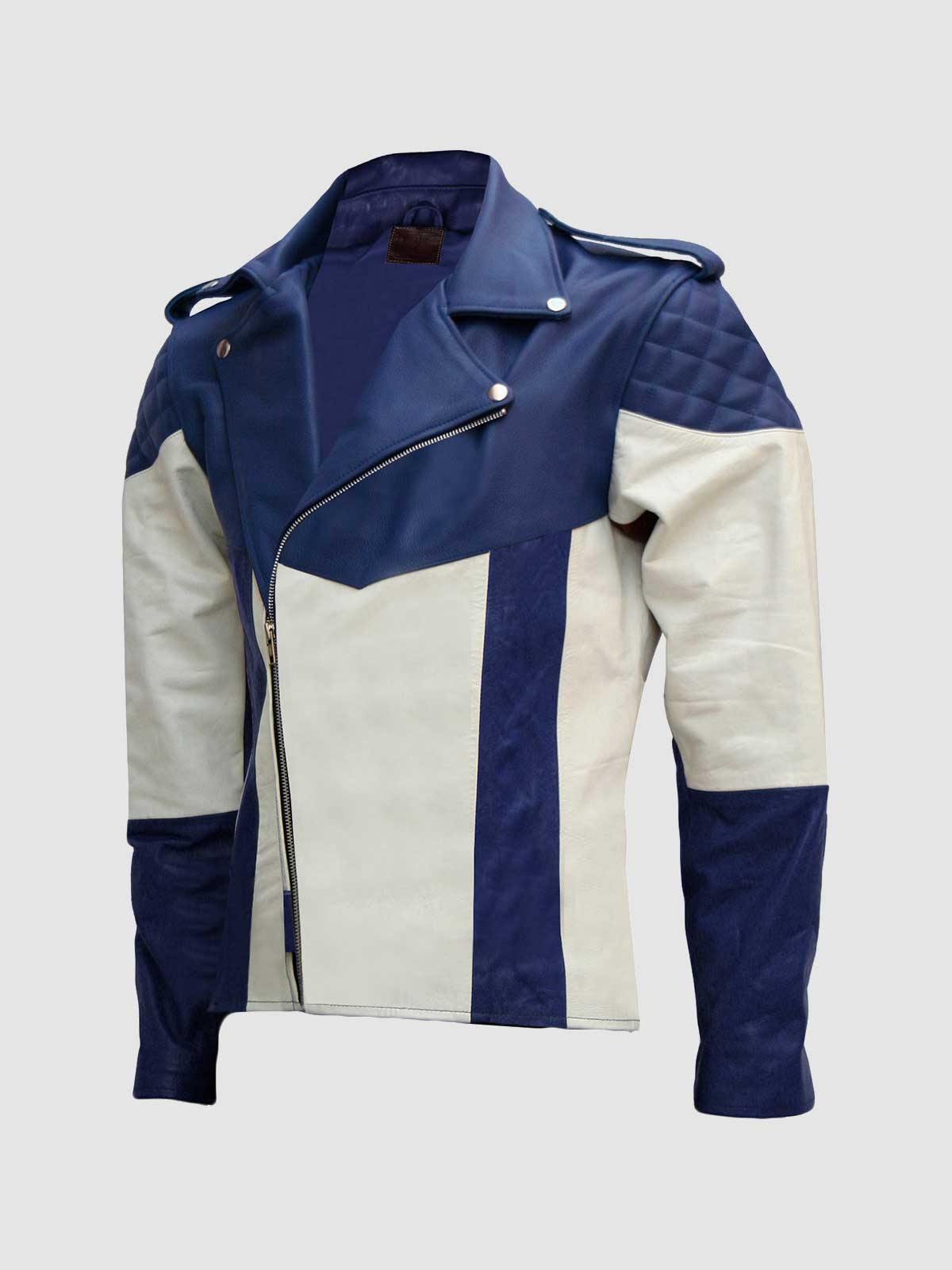 Men's Blue & White Jacket Leather Jacket Master