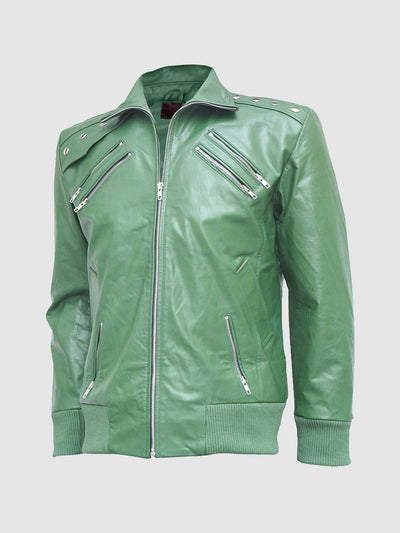 Men's Light Green Leather Jacket