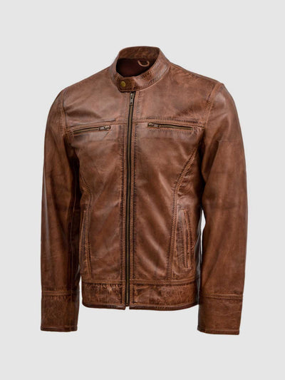 Waxed Men's Distressed Brown Leather Jacket
