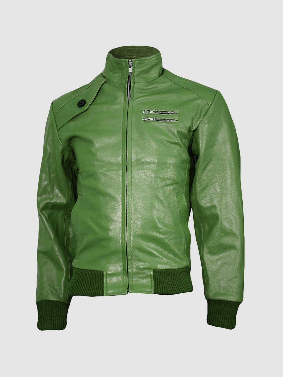 Men's Green Leather Bomber Jacket Leather Jacket Master