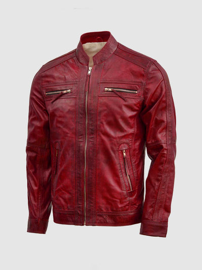 Waxed Men's Burgundy Leather Jacket