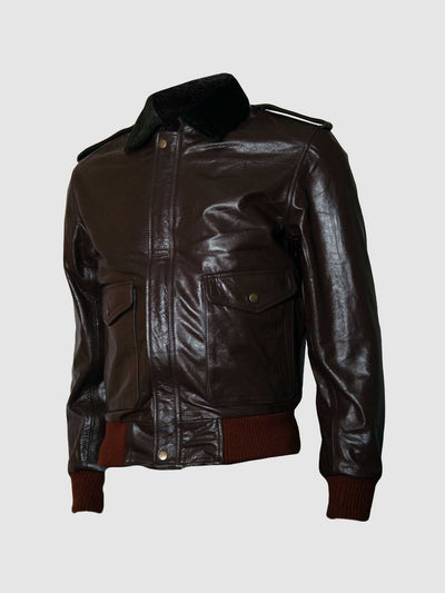 Men’s Leather Bomber Jacket With Fur Collar