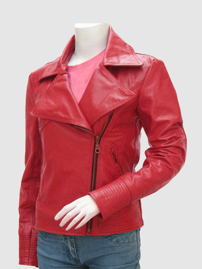 Women's Red Leather Moto Jacket