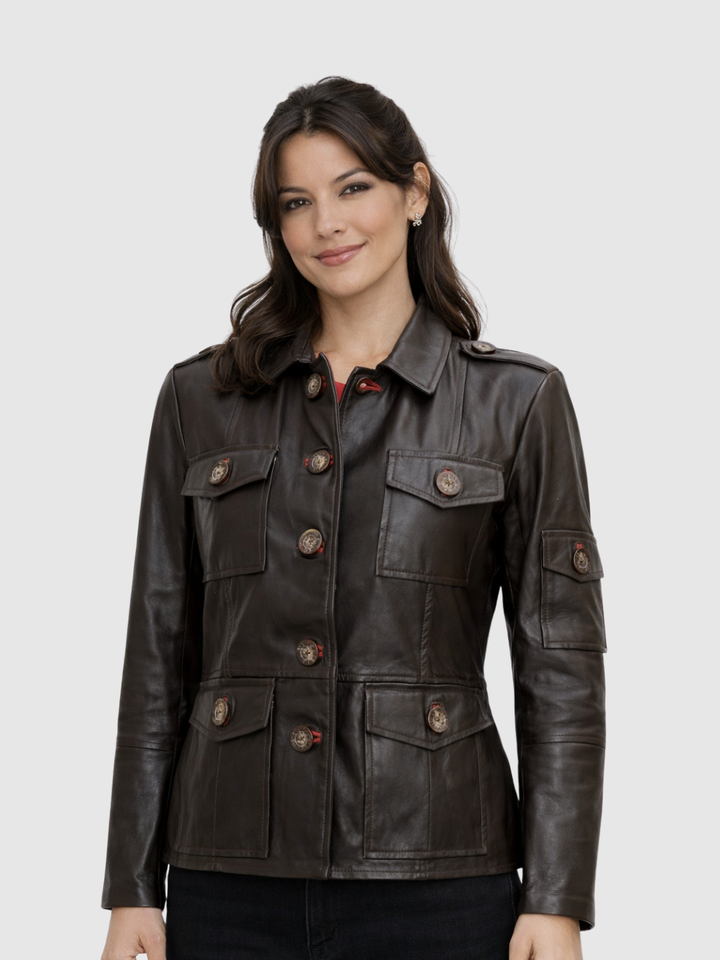 Dark Brown Leather Jacket front view