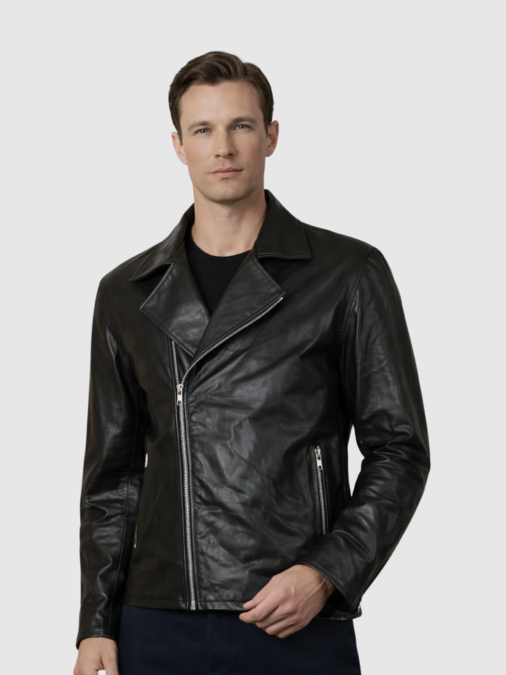 Black Double Rider Leather Jacket front view
