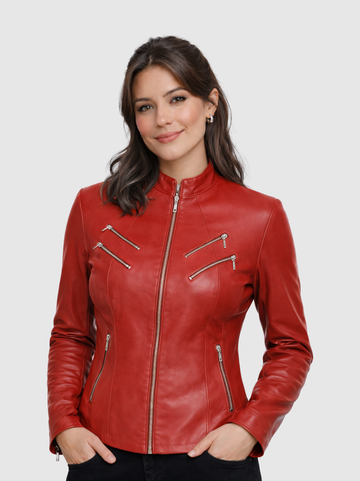 Classic Red Leather Jacket front view