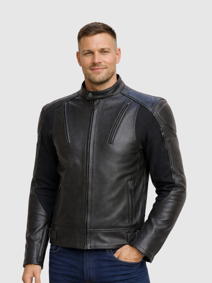 Black Motorcycle Armor Jacket front view