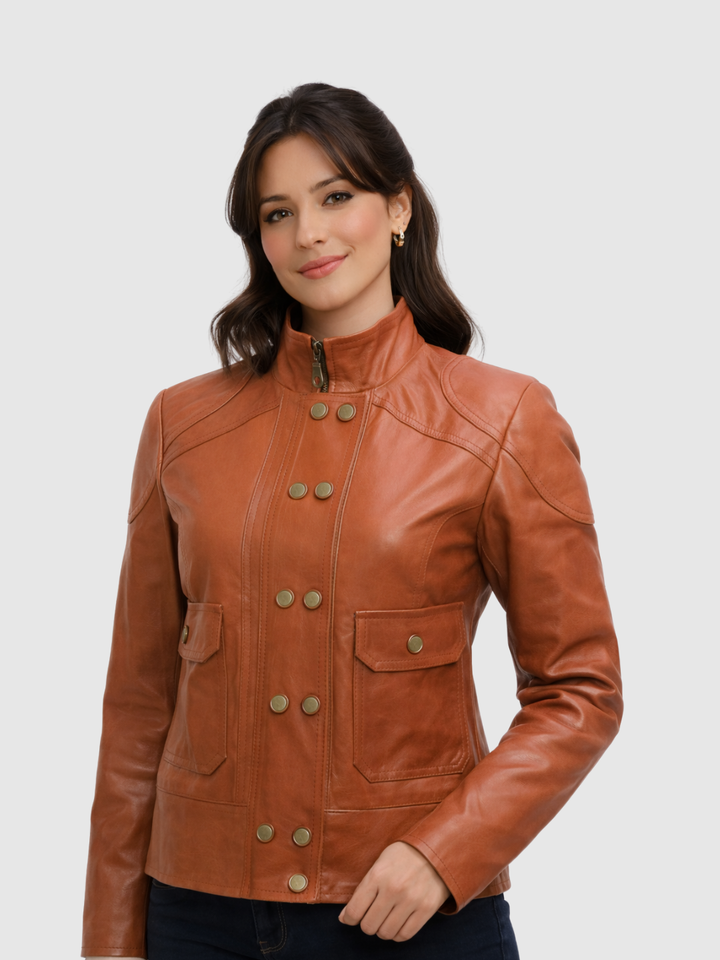 Vintage Tan Leather Jacket front view