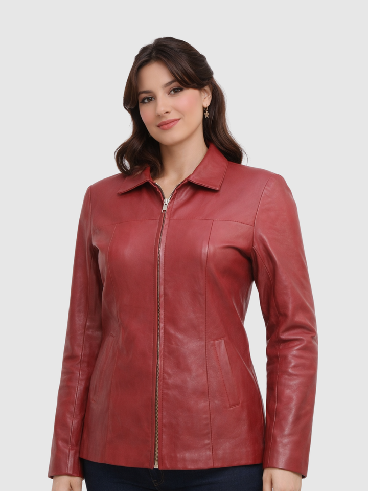 Vintage Maroon Leather Jacket front view