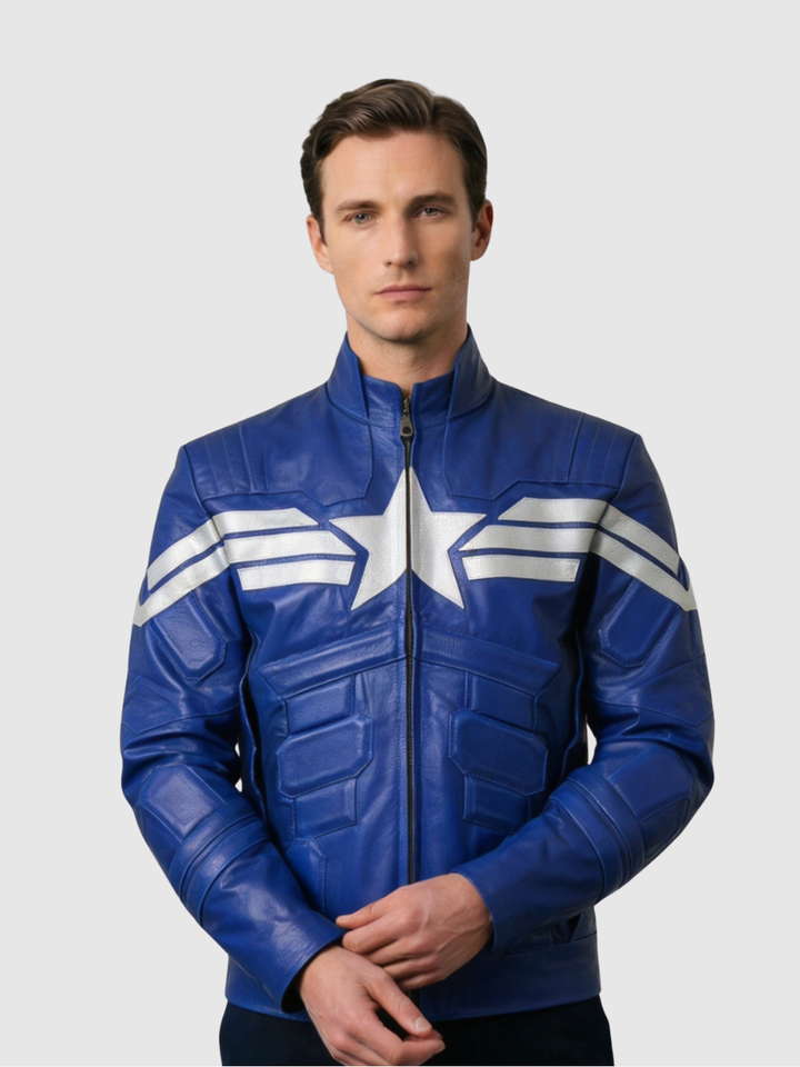 Blue Leather Jacket – Classic Casual Style