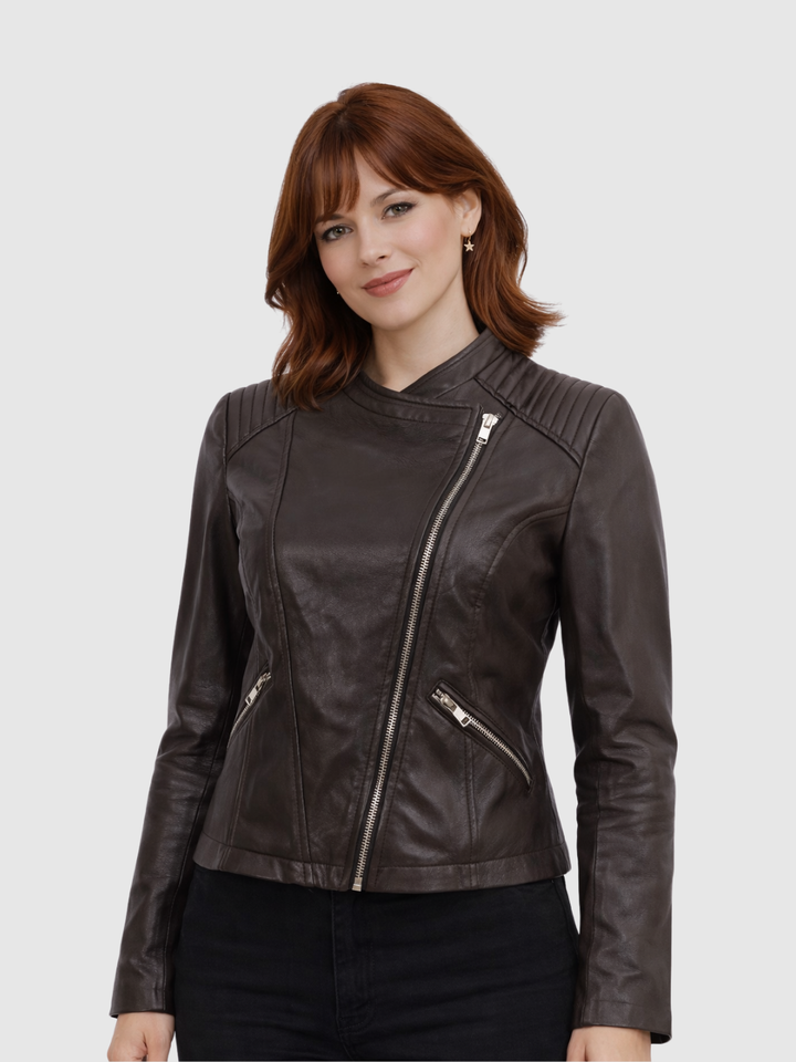 Classic Brown Leather Jacket front view