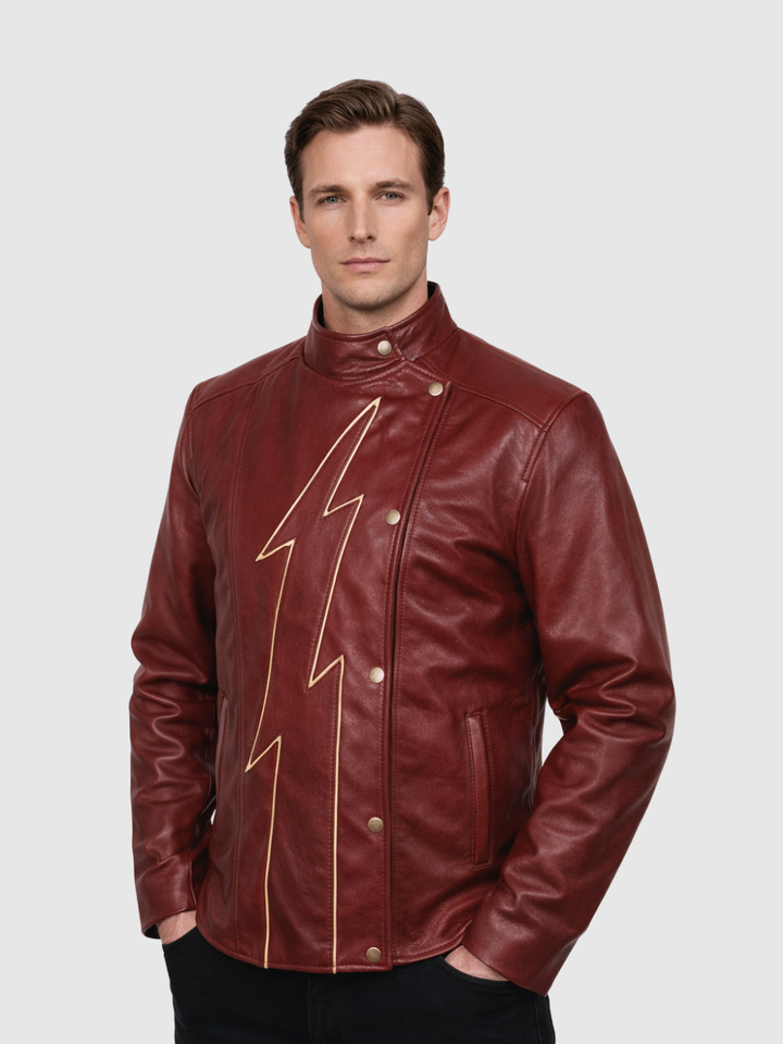 Multicolor Burgundy Motorcycle Jacket front view