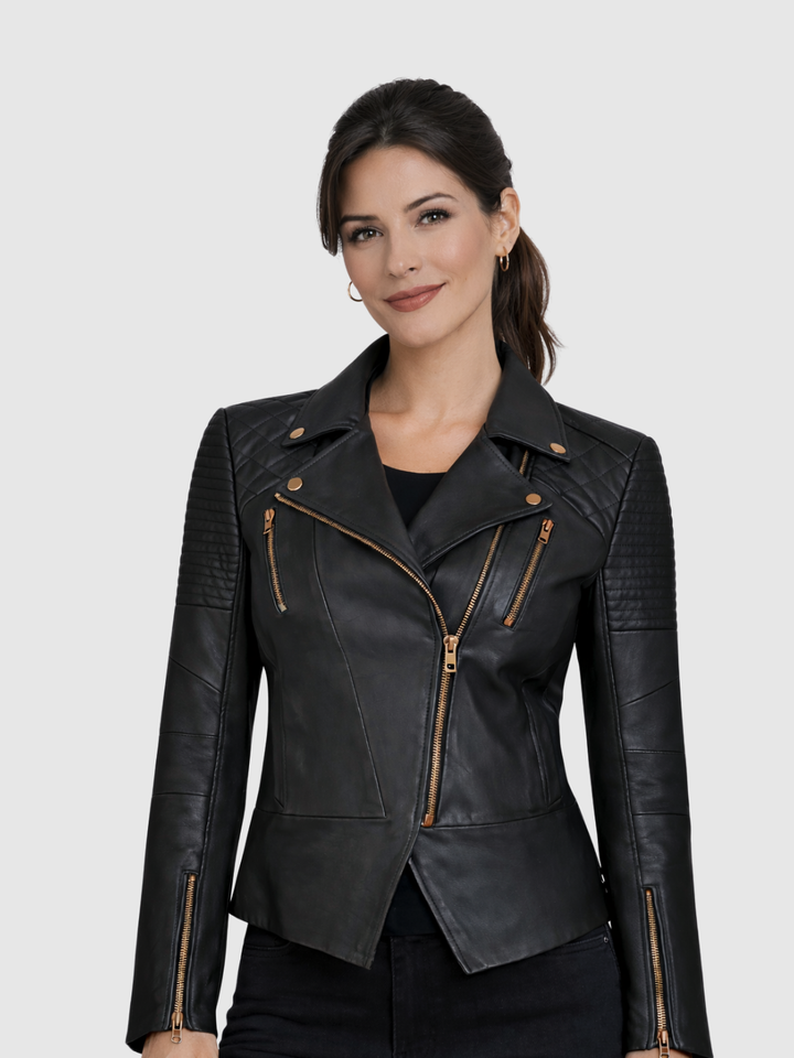Black Femme Edge Women Biker Jacket front view