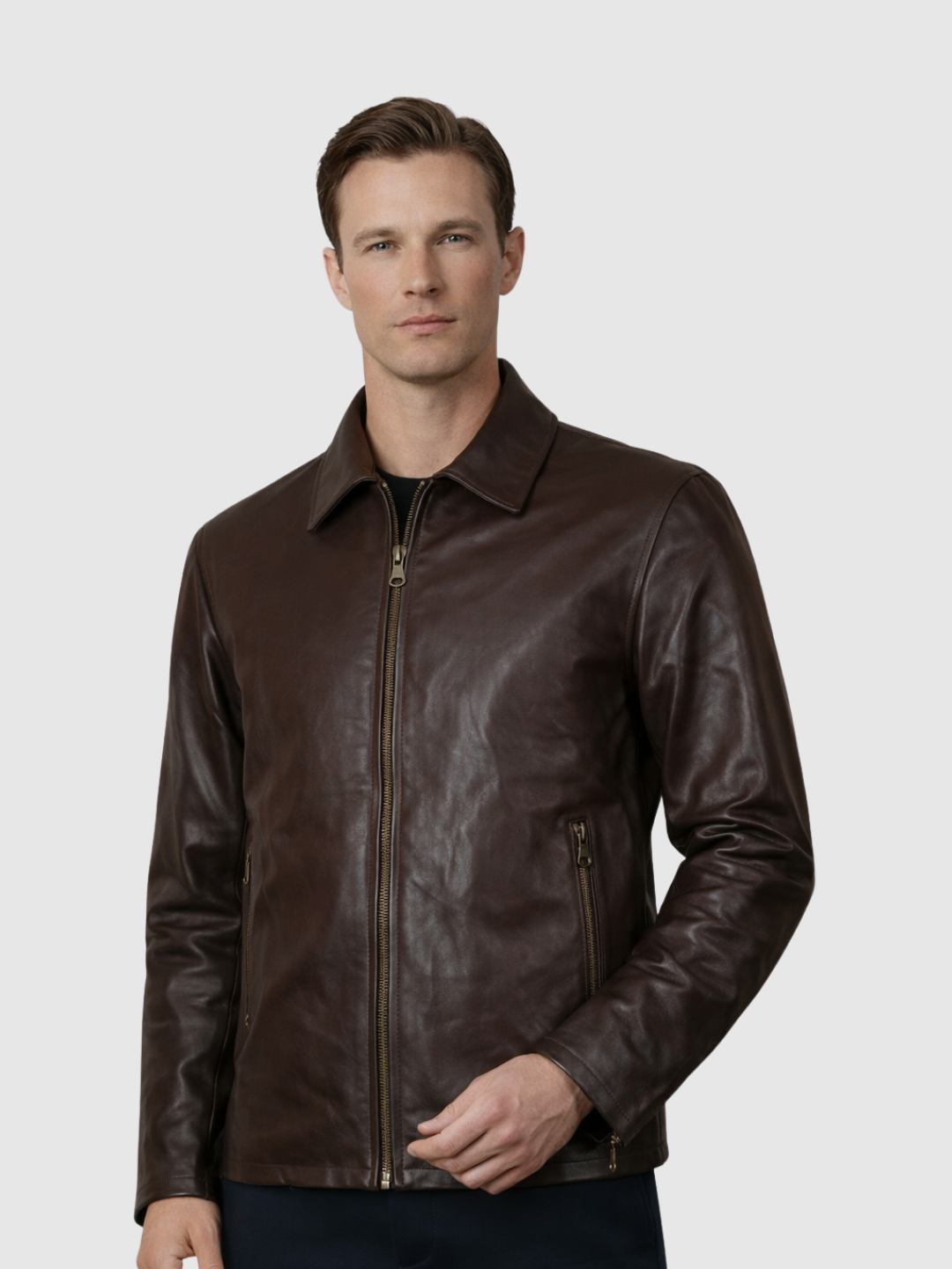 Vintage Brown Leather Jacket front view