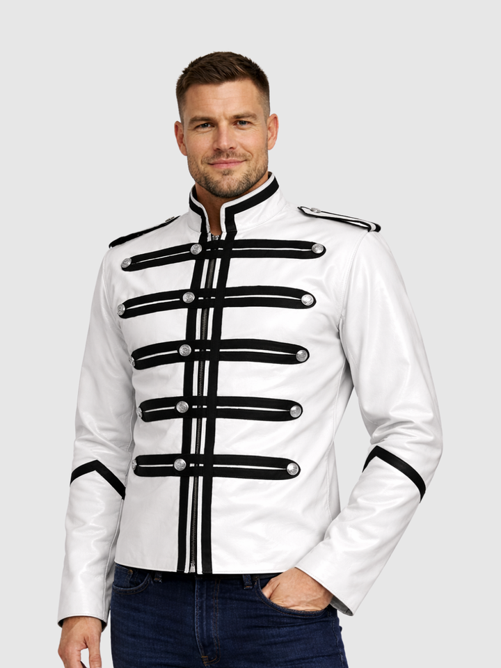 Classic Leather Military Jacket front view