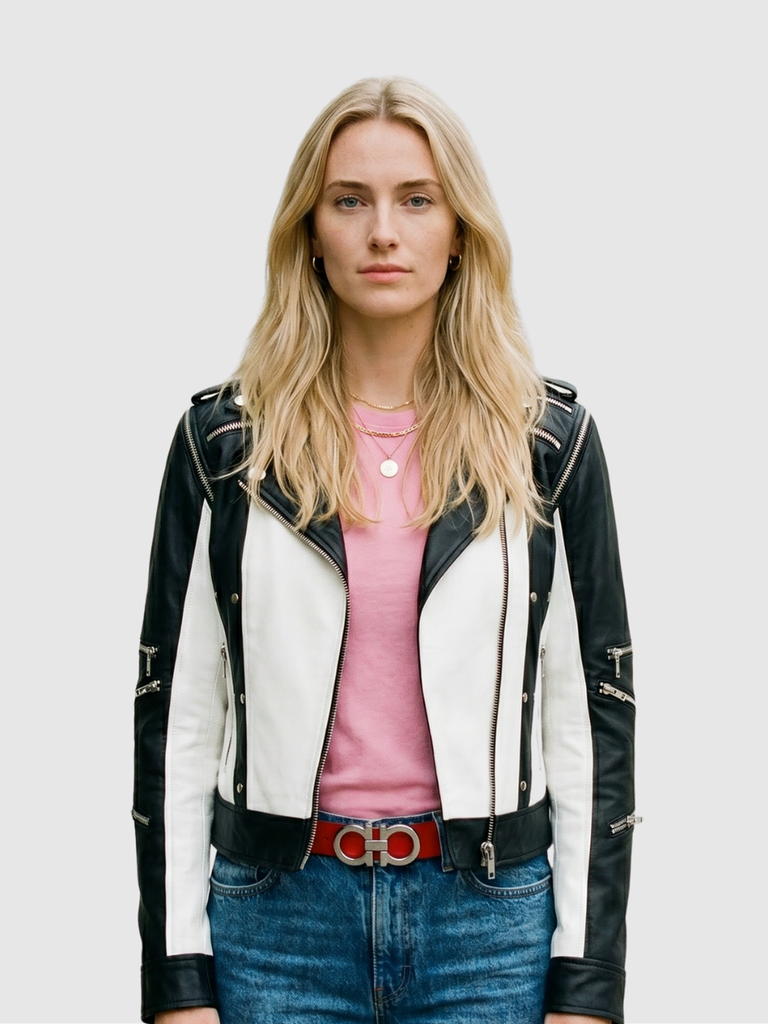 ジャケット・アウター white leather jacket Black by VANQUISH Women's Black & White Leather Jacket – Leather Jacket Master