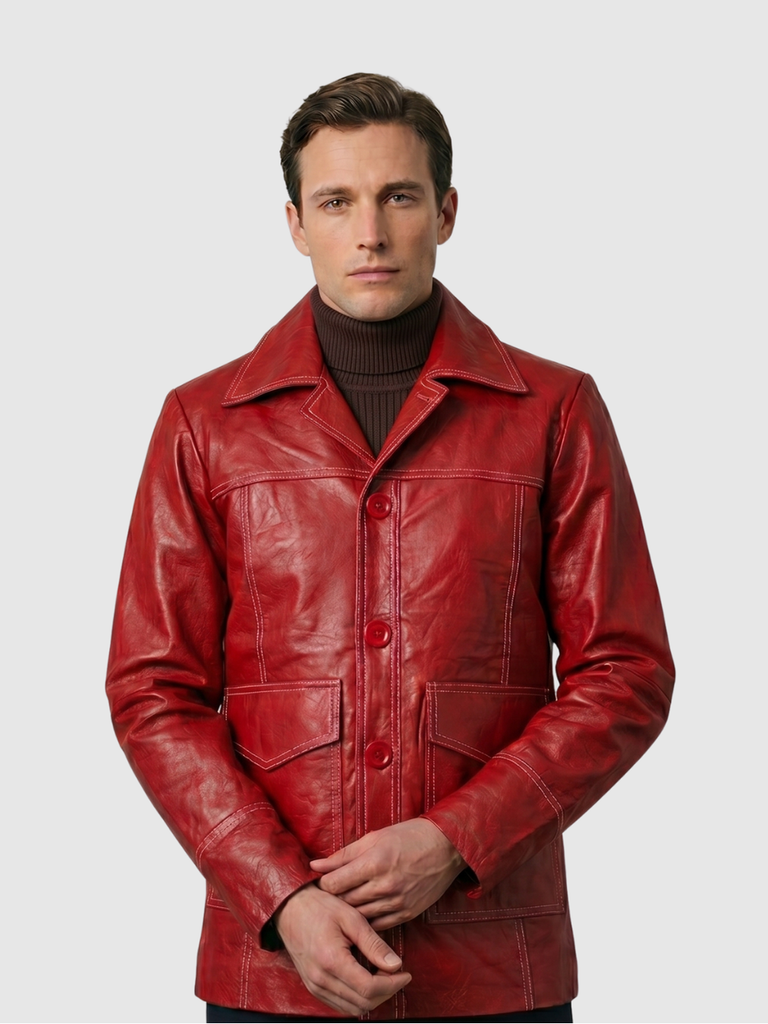 Men's Red Leather Coat – Leather Jacket Master