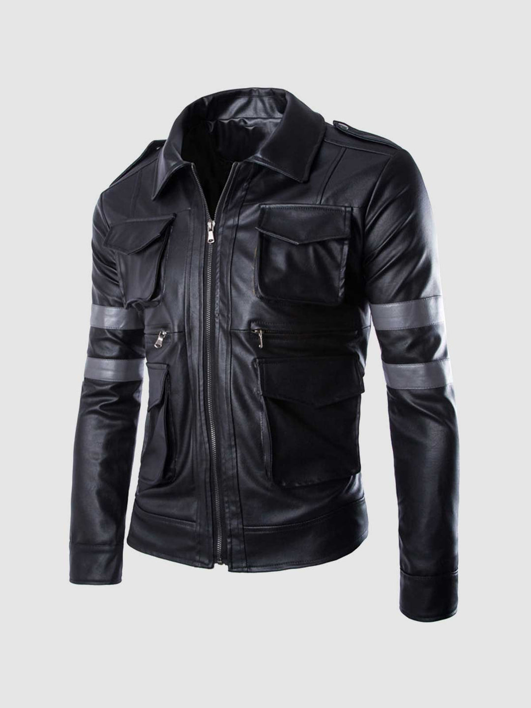 Black Jacket with Gray Stripes front view