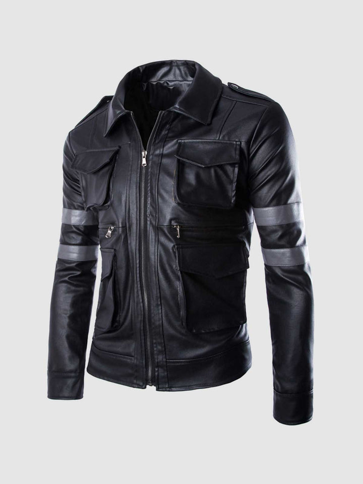 Black Jacket with Gray Stripes front view