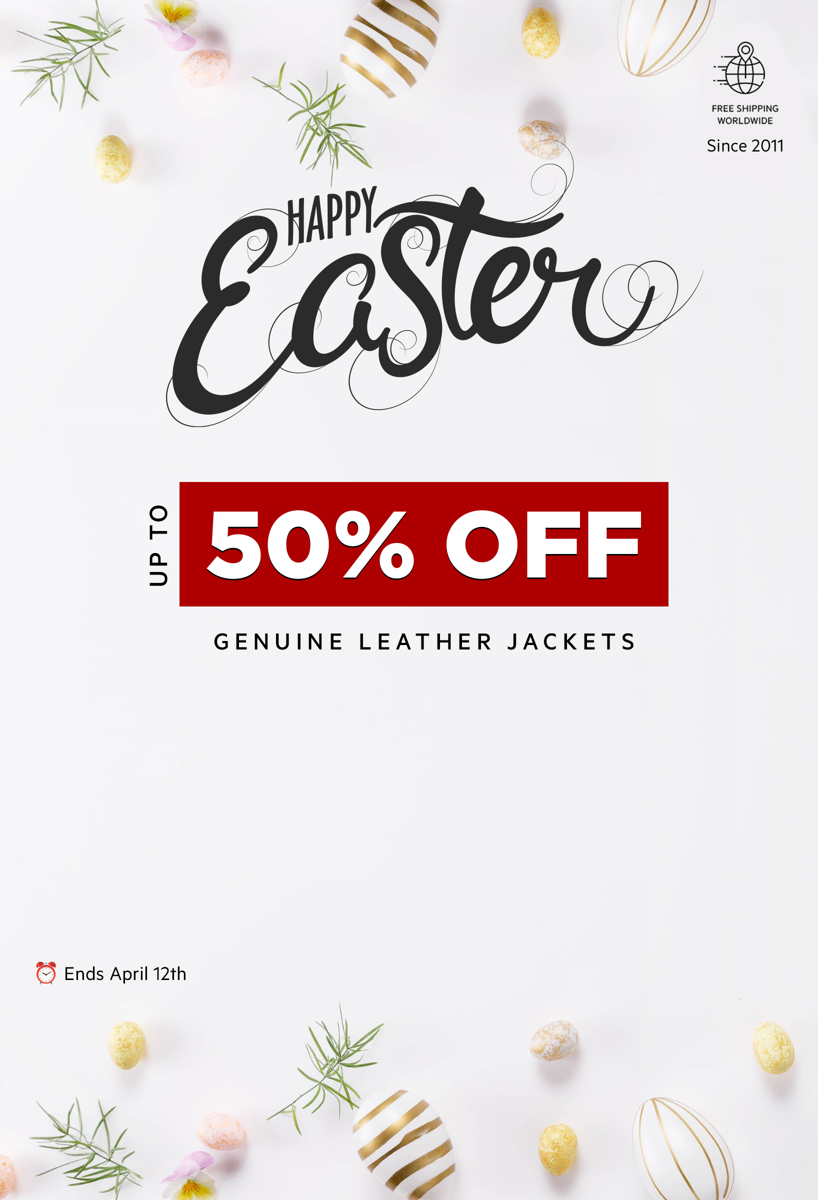 Happy Easter sale up to 50 percent off genuine leather jackets for men and women handmade quality
