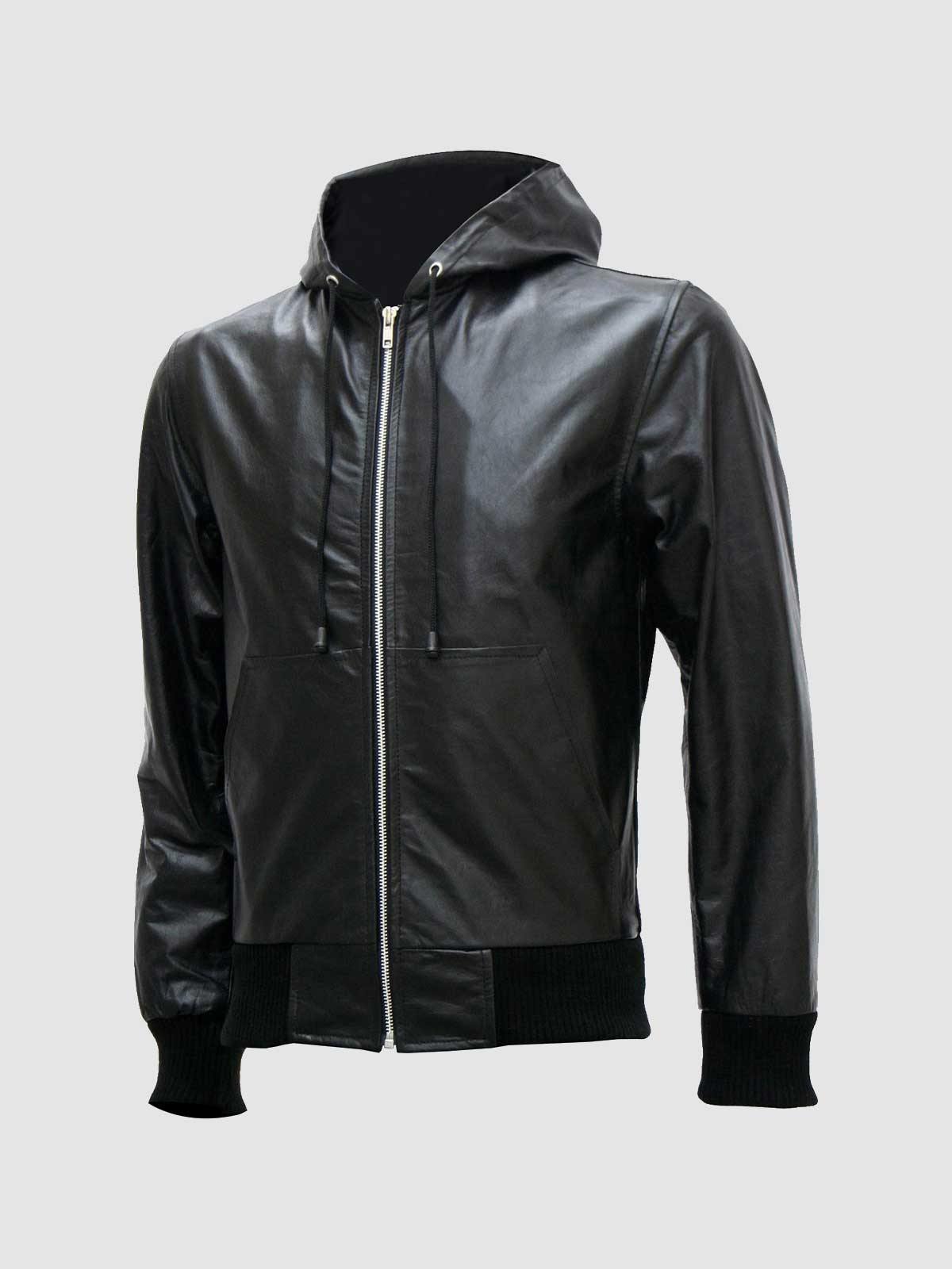Men's Black Leather Hoodie – Leather Jacket Master