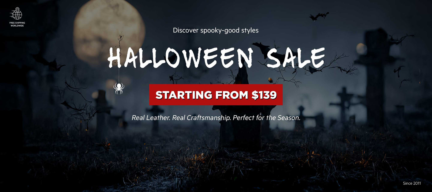 Spooky Halloween leather jacket sale with stylish new arrivals from Leather Jacket Master