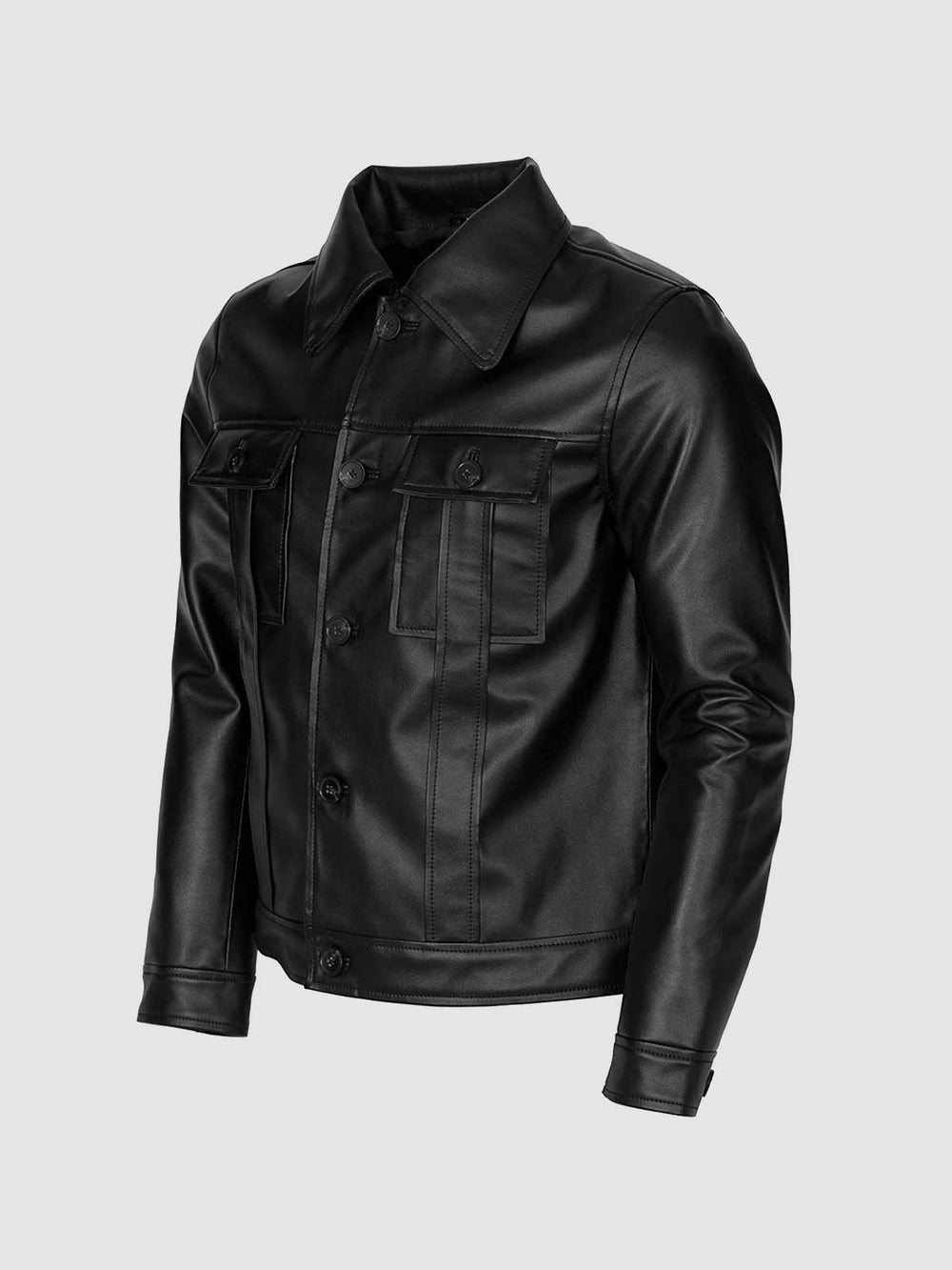 Button Closure Leather Jacket front view