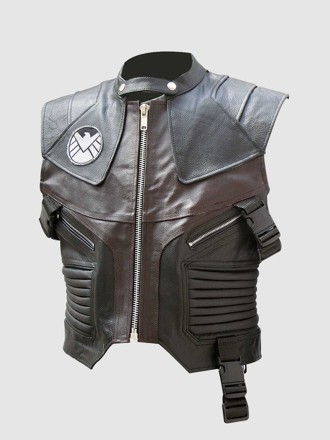 Multicolor Black & Brown Motorcycle Vest front view