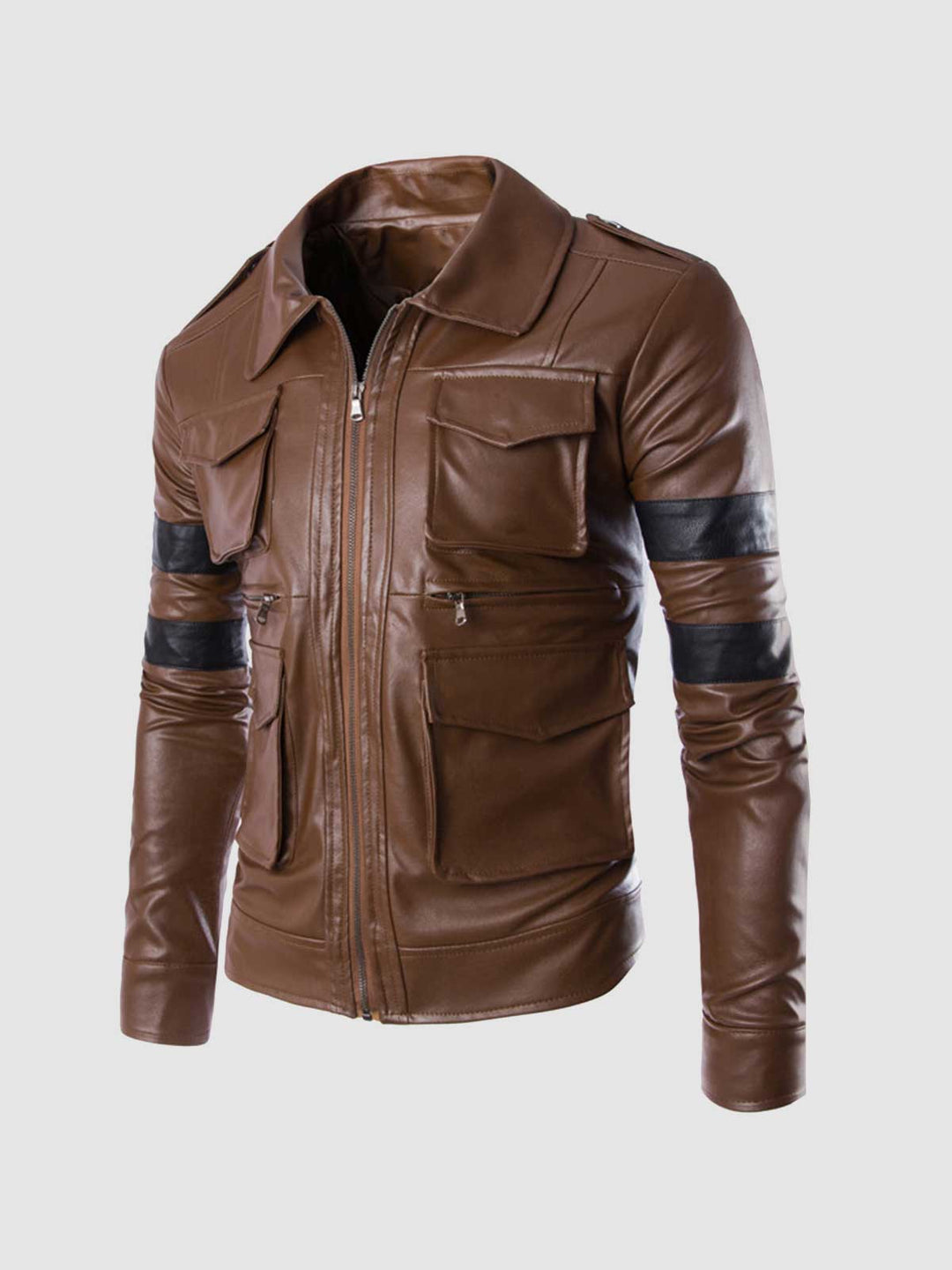 Brown Jacket With Black Stripes front view