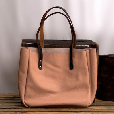 MONT5 Kel Personalized Carryall Pink Leather Tote - Leather Jacket Shop