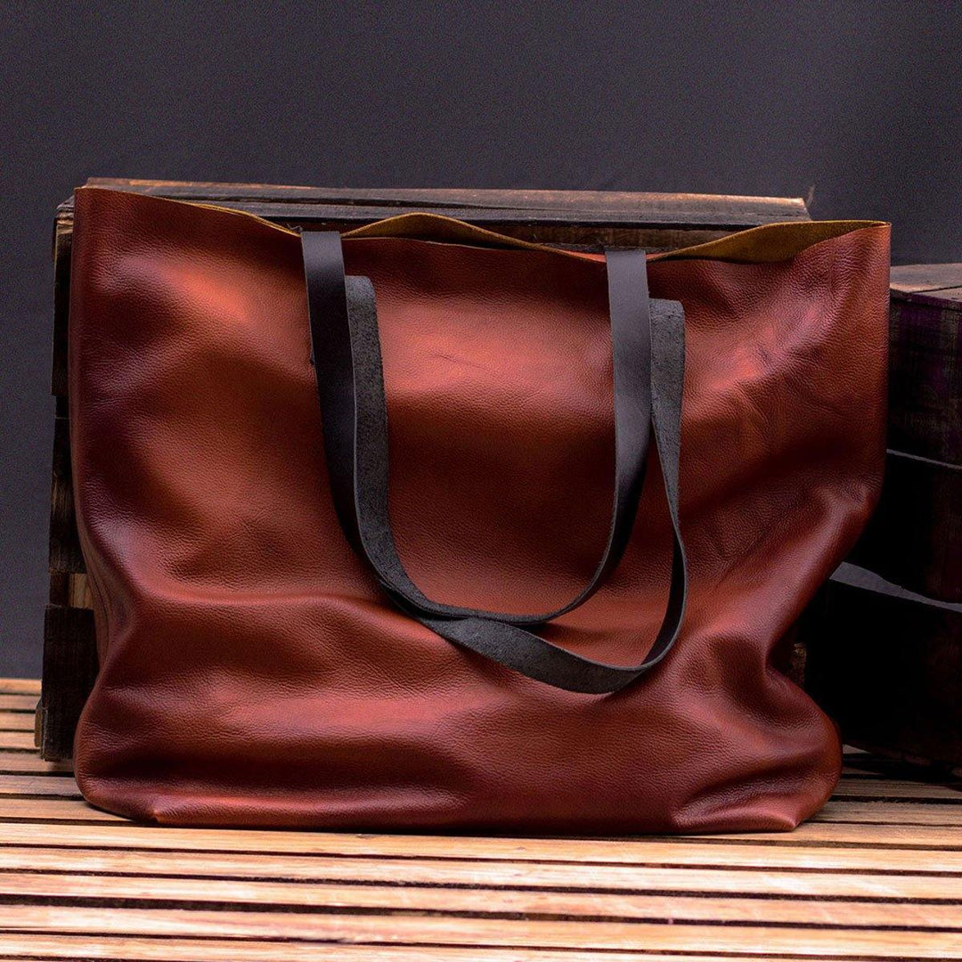 MONT5 Keran Handcrafted Classic Wax Finish Brown Leather Ladies Tote - Leather Jacket Shop