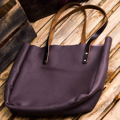 MONT5 Kel Handcrafted Everyday Purple Leather Tote - Leather Jacket Shop