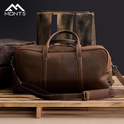 MONT5 Chorbat Vintage Brown Leather Carry On Duffel - Leather Jacket Shop