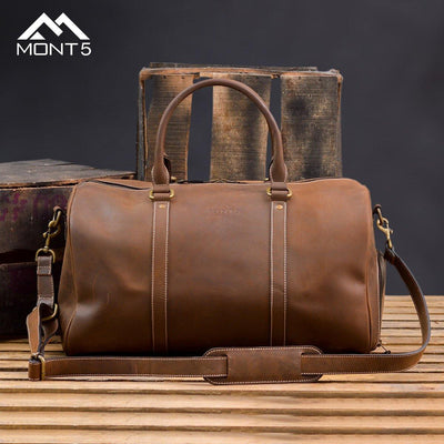 MONT5 Shigar Brown Full Grain Duffel With Shoe Compartment - Leather Jacket Shop