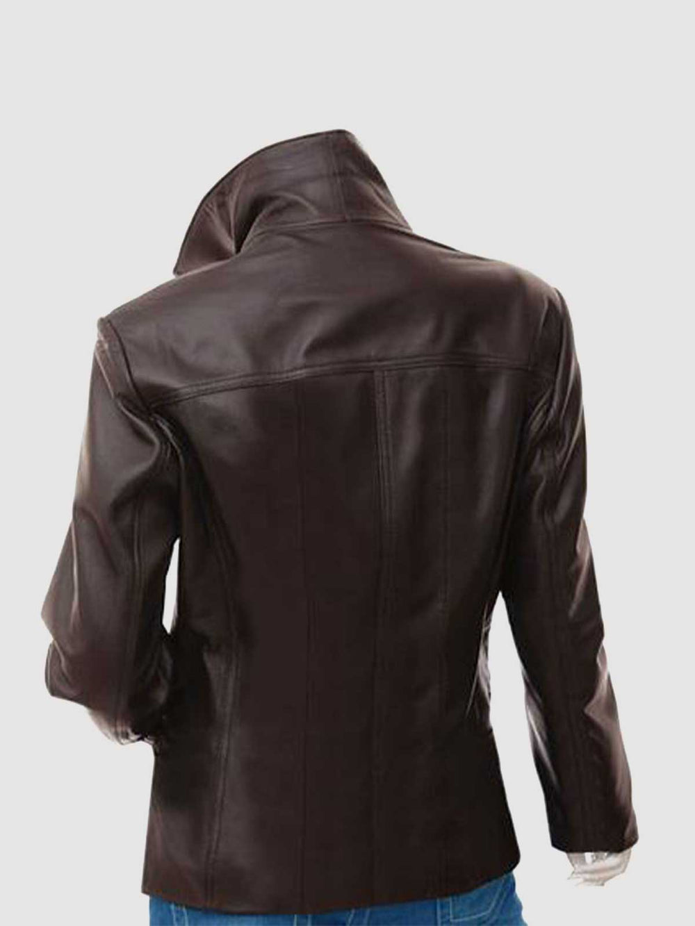 Women 2 Button Brown Leather Coat