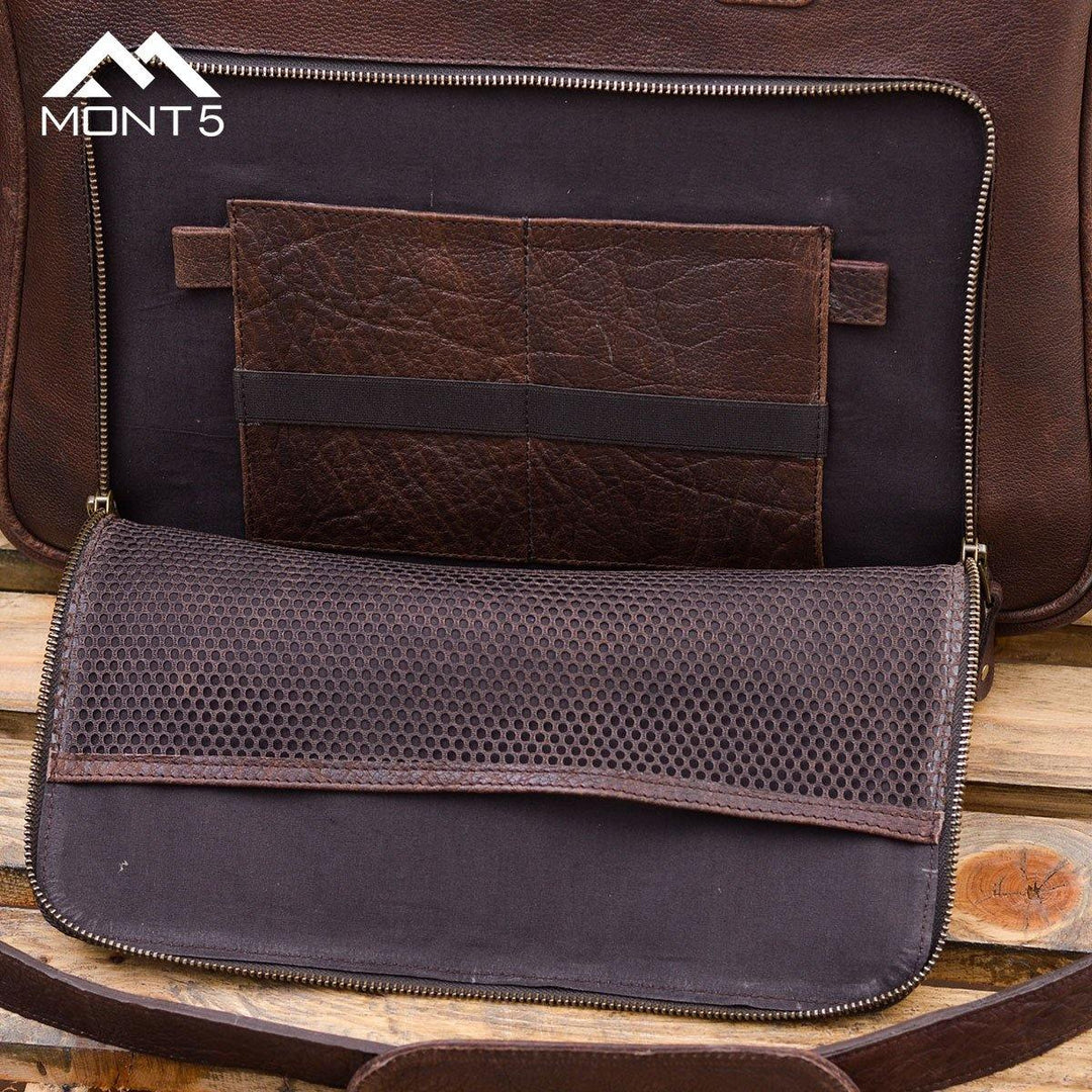 MONT5 Hushay Vintage Brown Leather Briefcase - Leather Jacket Shop