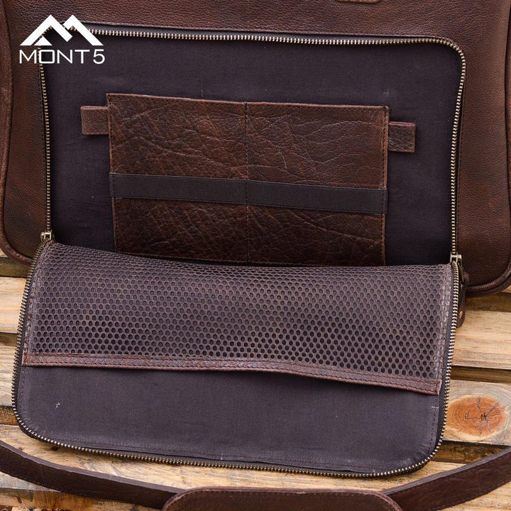 MONT5 Hushay Vintage Brown Leather Briefcase - Leather Jacket Shop