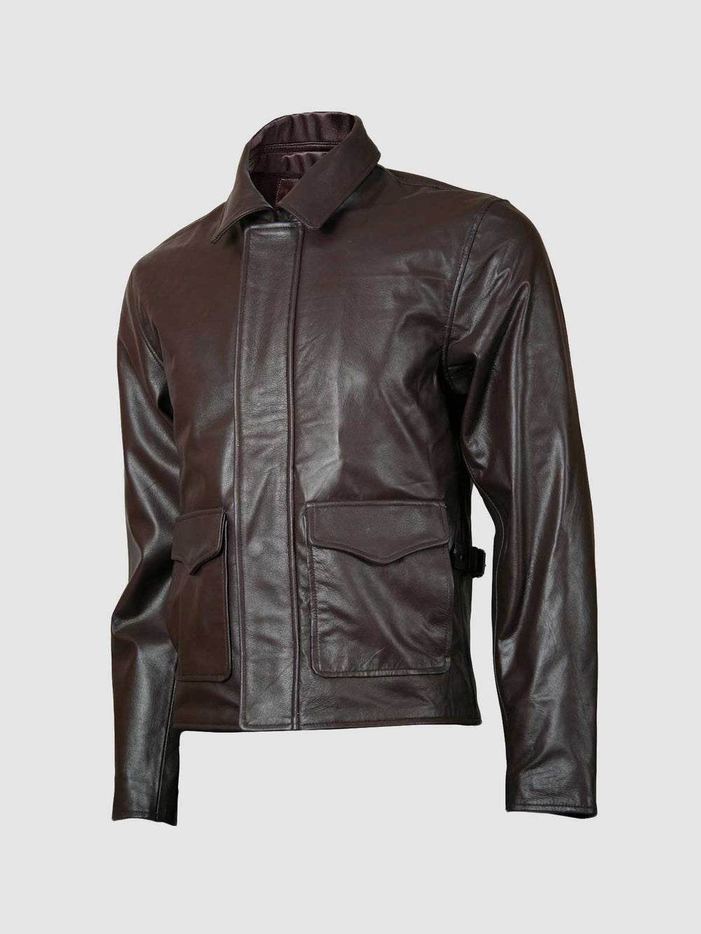 Biker Brown Leather Jacket front view