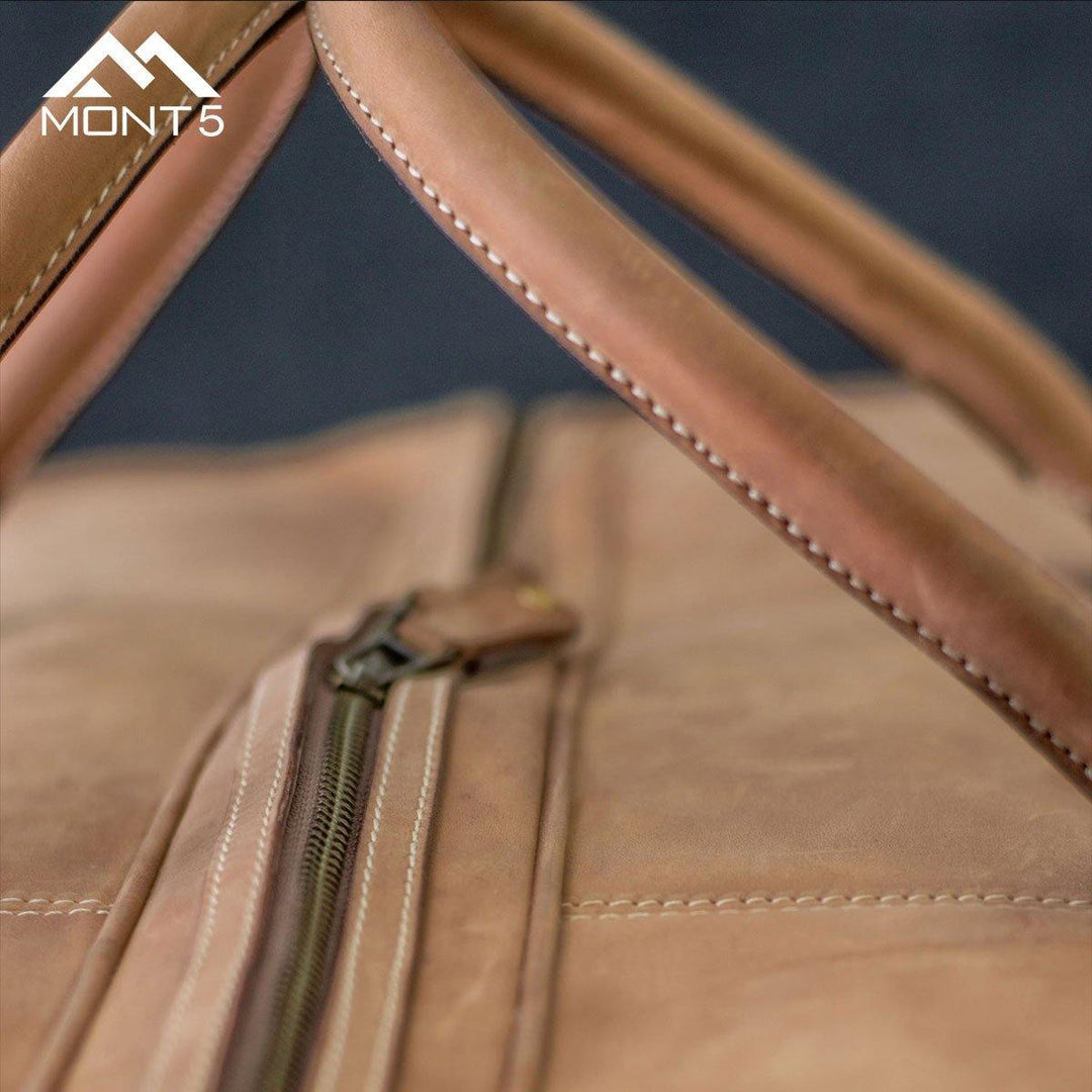 MONT5 Chitral Tan Leather Carry On Luggage Duffel Bag - Leather Jacket Shop