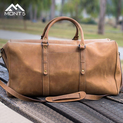 MONT5 Chitral Tan Leather Carry On Luggage Duffel Bag - Leather Jacket Shop