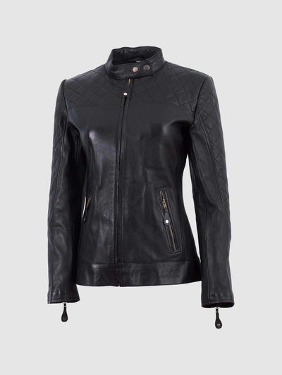 Women Cafe Racer Black Leather Jacket