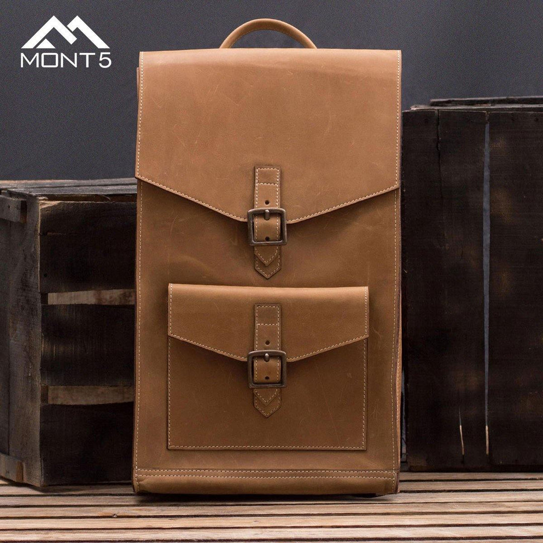 MONT5 Spantik Genuine Brown Travel Leather Backpack - Leather Jacket Shop