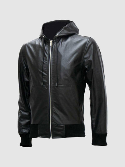 Men's Black Leather Hoodie