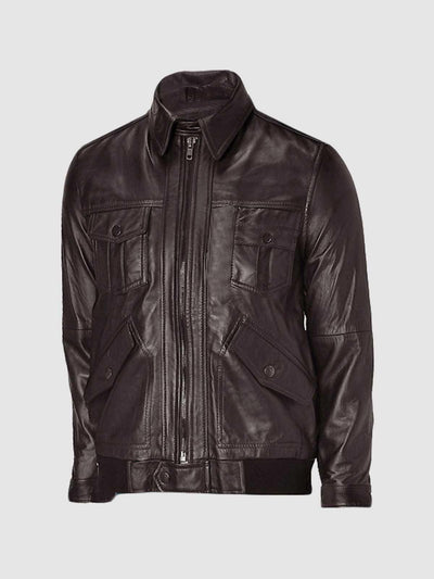 Men's Brown Leather Bomber Jacket