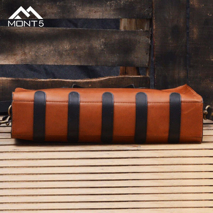 MONT5 Ganish Handcrafted Vintage Tan Leather Briefcase - Leather Jacket Shop