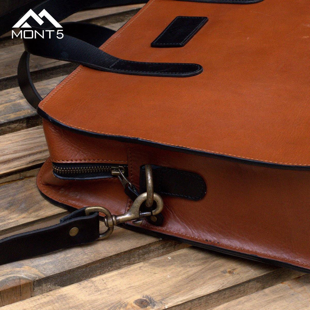 MONT5 Ganish Handcrafted Vintage Tan Leather Briefcase - Leather Jacket Shop
