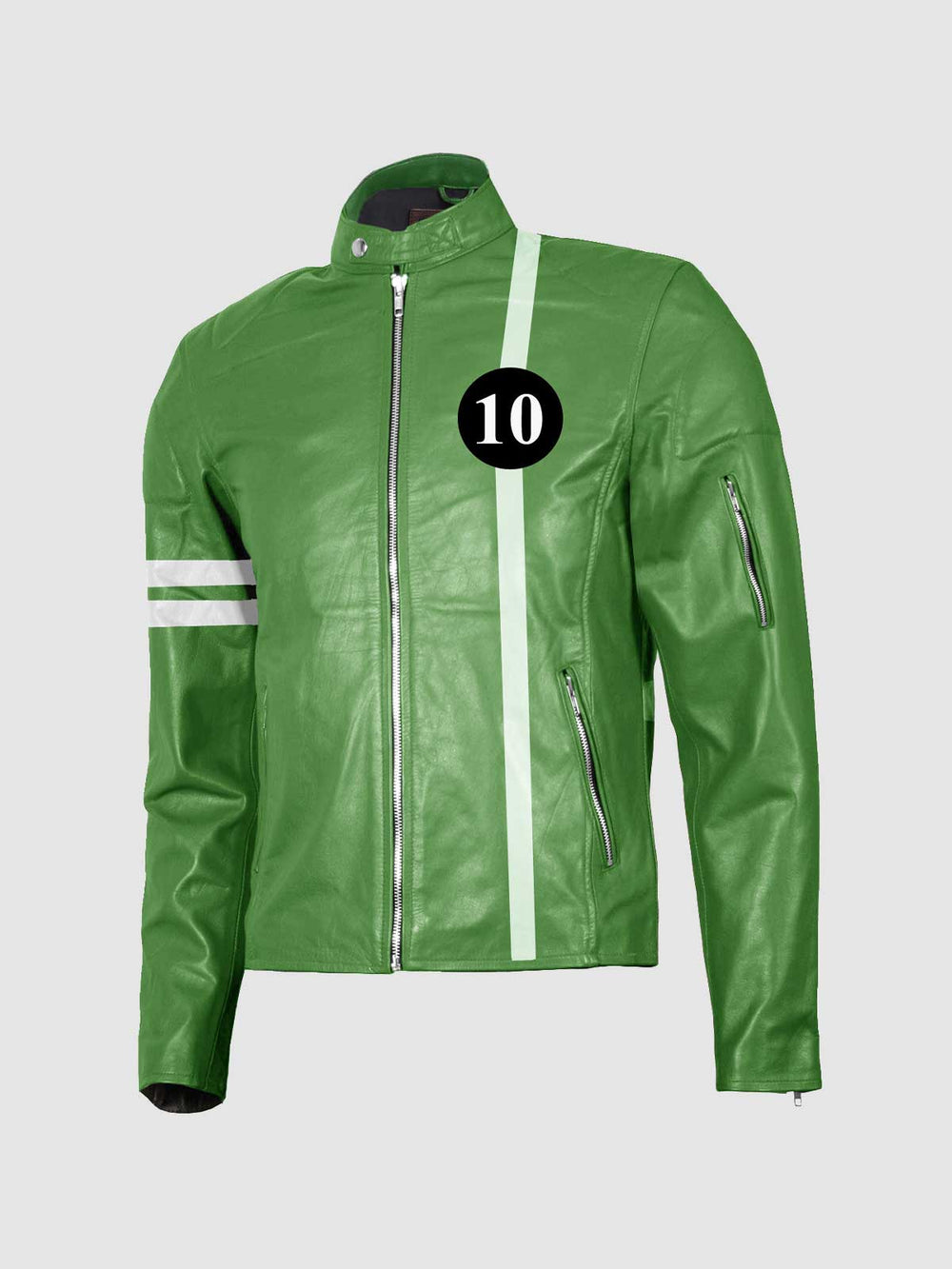 Green Leather Motorcycle Jacket front view